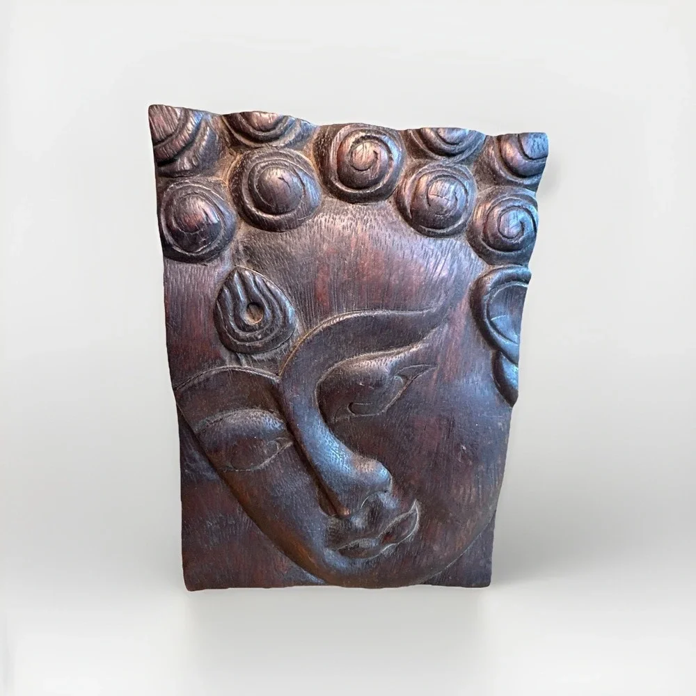Buddha Face Wooden Hand Carved Wall Vintage Hanging Plaque Ornament Art 7